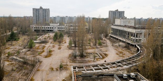 A central square in the deserted town of Pripyat. Photo / AP