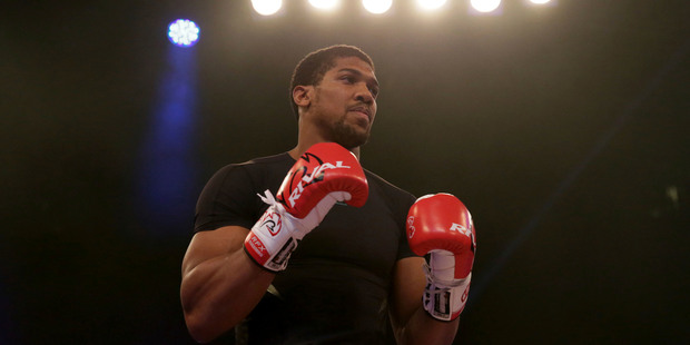 IBF heavyweight champion Anthony Joshua during a public training session at the Wembley Arena in London, Wednesday April 26, 2017. Photo / AP.