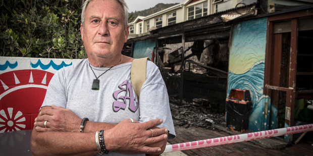 Adrian Doggett, owner of Adey's Place fish and chip shop in Piha that was destroyed by a suspicious fire at the weekend. Photo / Michael Craig