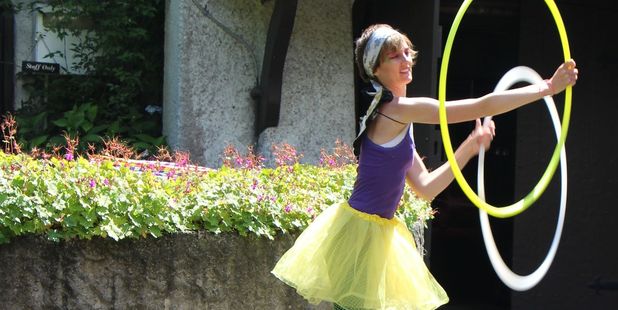 Emma Barrett, a member of the Taranaki Circus Collective, entertained the crowds with a hula hoop display.