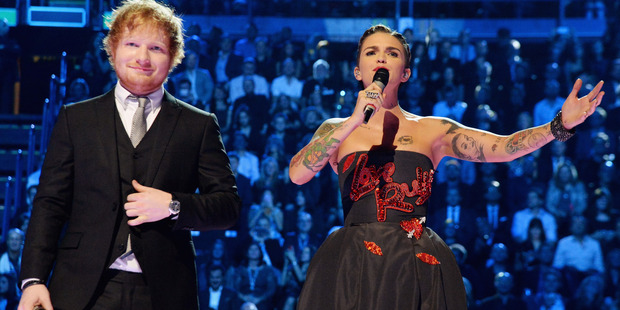 Ed Sheeran with Ruby Rose at the MTV EMA's, 2015. Photo / Getty Images