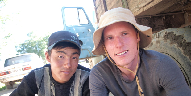 Peak to Plateau founder Stefan Warnaar (right) with a local in Kyrgyzstan, central Asia.