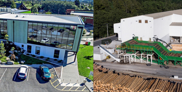 The newly built 'Mega Mill' at Red Stag Timber , right, and the Health & Science Centre at Toi-Ohomai Institute of Technology. Photo/Supplied