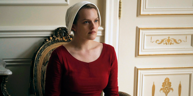 Elisabeth Moss as Offred in a scene from The Handmaid's Tale.
