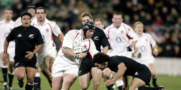 Phil Vickery on the charge as England beat the 2003 All Blacks - beyond that is a no-go area for Lions coach Warren Gatland. Photo / Photosport