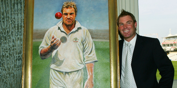 Shane Warne looks on during the unveiling of his portrait in the Long Room at Lords. Photo / Getty