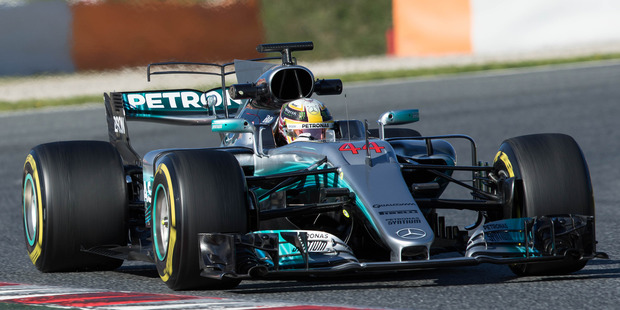 Lewis Hamilton in action during the Formula One winter testing at Circuit de Catalunya. Photo / Getty Images