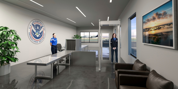 This undated artist rendering shows a private Transportation Security Administration portal at the Private Suite. Photo / AP