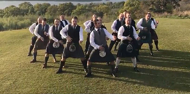The rugby players learned the traditional Maori war dance over six weeks before performing it at the reception. Photo / Daily Record