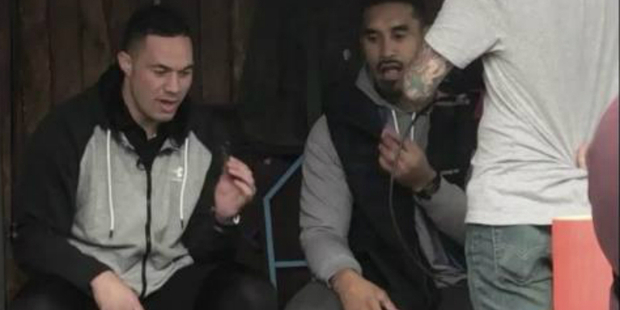 Joseph Parker and Jerome Kaino eat bugs for lunch. Photo / Instagram