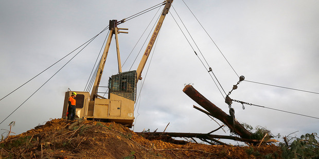 Hickford Loggng's Thunderbird 6255 Swinger hauler breaks the skyline at the top of Rangitatau West Rd in Maxwell.