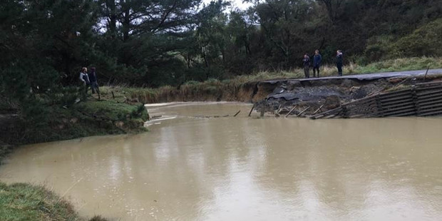 A major washout between Alfredton and Tiraumea following last week's storm. Photo / Supplied