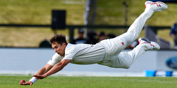 This was only really a half-chance for Trent Boult but it is too good a pic not to use. Photo / Photosport