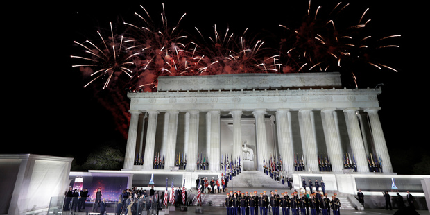 Fireworks fill the sky at the end of a pre-Inaugural "Make America Great Again! Welcome Celebration" at the Lincoln Memorial in Washington, Thursday, Jan. 19, 2017. (AP Photo/David J. Philli