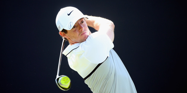Rory McIlroy hits his tee-shot during the final round of the DP World Tour Championship. Photo / Getty Images