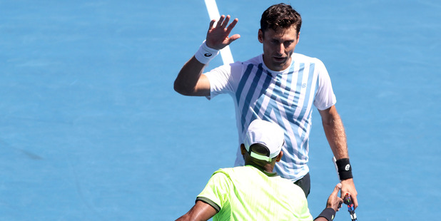 Artem Sitak with his doubles partner Nicholas Monroe of the USA at the ASB Classic. Photo / Getty Images