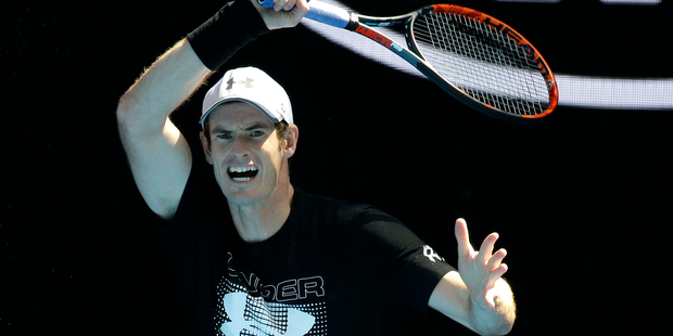 Britain's Andy Murray hits a forehand return during a practice session ahead of the Australian Open tennis championships in Melbourne. Photo / AP