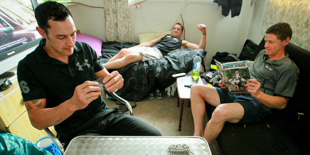 Luke Mullins (left), Eru Weeds (rear), and James Mack shore 1611 strongwool ewes in eight-hours, surpassing the previous record of 1347.