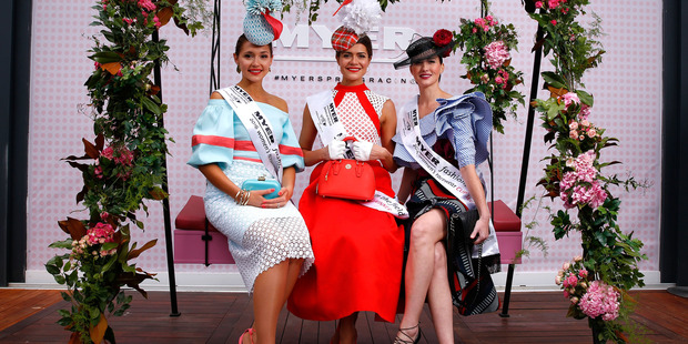 Melbourne Cup fashion winners were Olivia Moor and runners Up Yvette Hardy and Charlotte Moor: but judges hope to see "different" outfits in Wellington. Photo / File