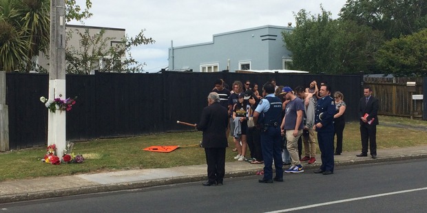 Family and friends attend a blessing at the site where Jacob was killed. Photo / NewstalkZB
