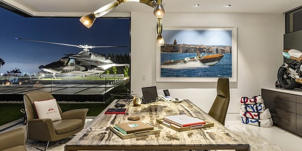 A helicopter is parked on the roof of the home. Photo / Bruce Makowsky/BAM Luxury Development