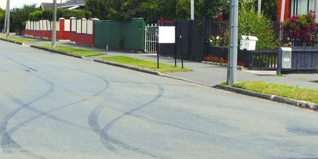 Burnout marks found along Ensign St in Halswell.