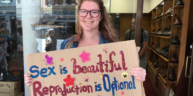 Josie Olsem, 21, joins the march. Photo / Ophelia Buckleton