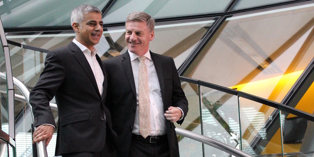 New Zealand Prime Minister Bill English met with London mayor Sadiq Khan. Photo / Claire Trevett