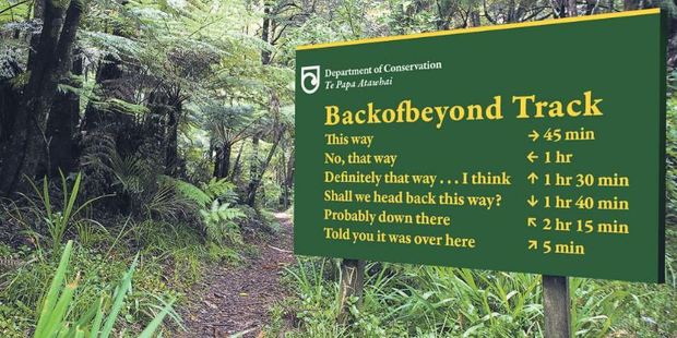 Would clearer signage stop trampers getting lost in the bush? Or do I just need a lesson in orienteering? Photo / Digitally-altered NZH graphic