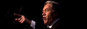 Winston Peters at his conference where he announced his latest bottom lines, a referendum to abolish the Maori seats and to cut the size of Parliament. Photo/ Dean Purcell