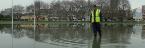 The Auckland City Council inspects the flooding at Victoria Park after a night of heavy rain.