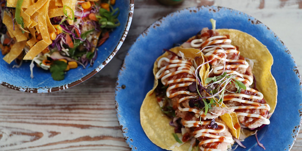 The Japanese chicken tacos with taco bowl salad. Photo / Getty Images