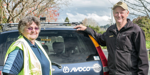 Katikati Community Patrol chairperson/coordinator Shirley Vincent with AVOCO grower liaison representative John Cotterell.
