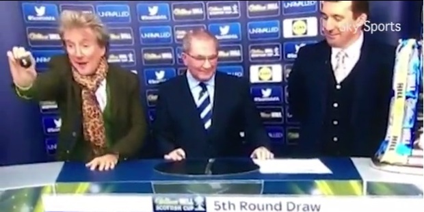Rod Stewart' enthusiasm during the Scottish Cup draw has delighted fans.