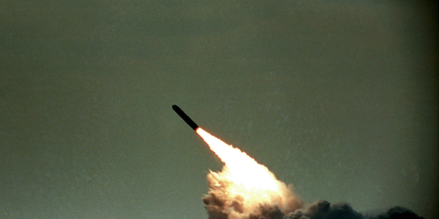 A Trident II missile launched by the US Navy during a performance evaluation. Photo / AP file