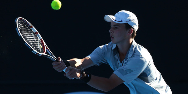 Finn Reynolds in his first round match against Matteo Martineau of France. Photo / Getty Images
