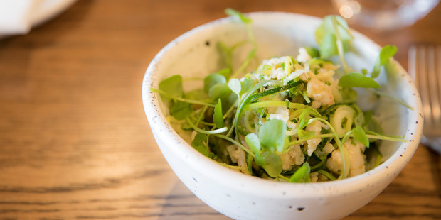 Courgette spaghetti with prawn bolognese at The Grounds restaurant. Photo / Michael Craig