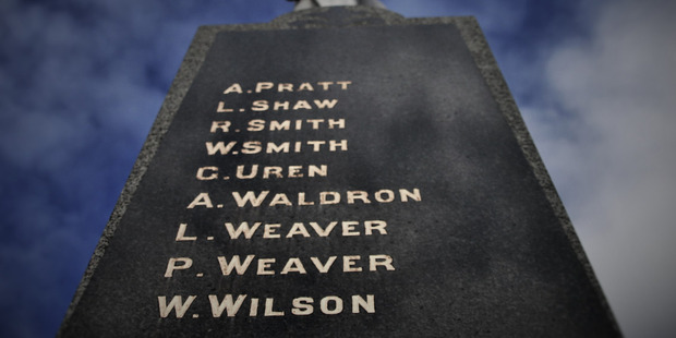 The names of soldiers including Gallipoli soldier George Uren on the cenotaph in Clyde. Photo / Supplied
