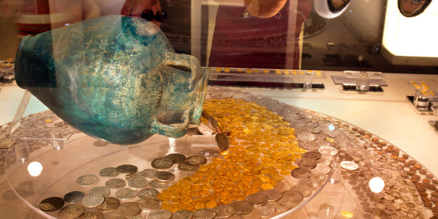 Ancient Islamic coins from different periods at the Museum of Islamic Art. Photo / AP