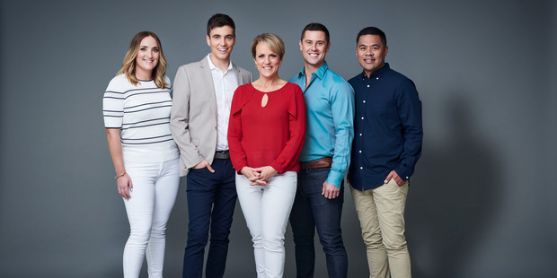 Brodie Kane pictured with the rest of the Breakfast team: Jack Tame, Hilary Barry, Sam Wallace and Daniel Faitaua. Photo / Supplied