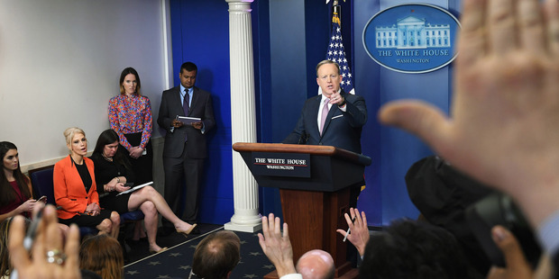 White House Press Secretary Sean Spicer takes questions at a press briefing today. Photo / Washington Post
