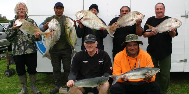 Anglers enjoyed a great day out on the water during the field day. Rear left: Ken Tyler, Skarn Hokai, Dave Hallett, Miko Rogers and Mark Frost. Front, Phil Kake and Dan Needham.
