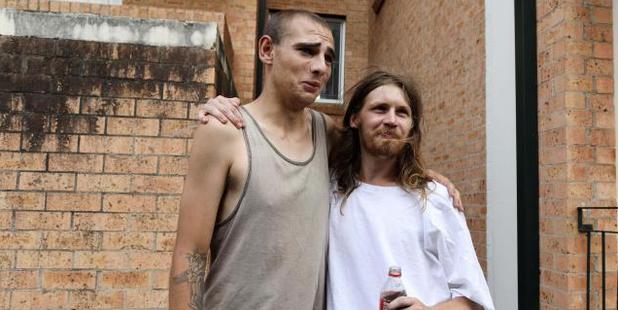 Luke Hayes thanks Tony Finn for saving his daughter. Photo / News Corp Australia