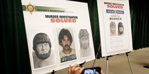 Posters showing images of a suspect in the 1976 murder of Karen Klaas. Photo / AP