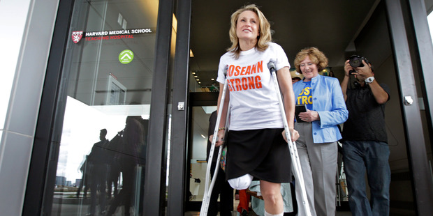 Roseann Sdoia when she left the Spaulding Rehabilitation Hospital in Boston in 2013. Photo / AP