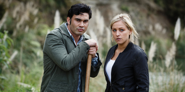 Ben Mitchell (TK) with Kerry-Lee Dewing (Kylie) in the Shortland Street cliffhanger 2016 episode. Photo / Supplied