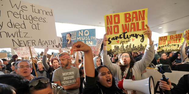 Despite the protesting, recent polling has shown that the majority of Americans back Trumps ban. Photo / AP