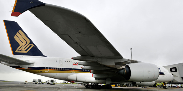 A witness told TVNZ they saw smoke and smelt "burning rubber" coming from the Airbus A380 which was bound for Singapore. Photo / File