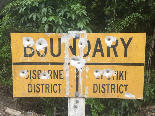 Boundary sign on the Motu Trail, Opotiki to Gisborne. Photo / Grant Bradley