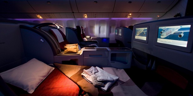 Business class aboard a Qatar Airways 777